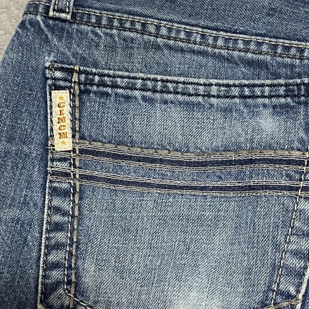 Cinch Grant Jeans Mens 35x33 Blue Denim Relaxed Fit Straight Leg Distressed